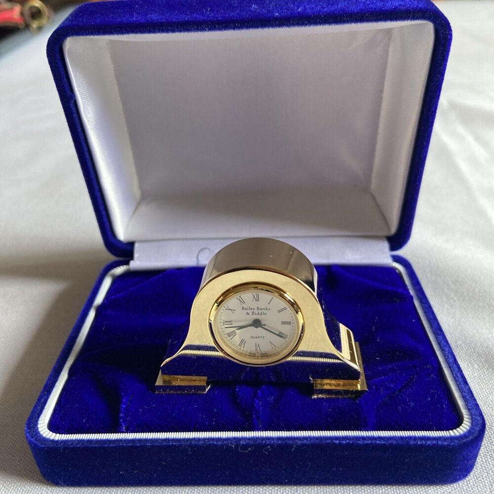 Bailey Banks And Biddle Mini Quartz Clock In Blue Velvet Box Needs Battery